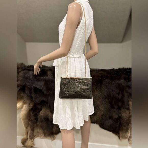 Handmade Genuine Embossed Cowhide, Articulated Metal Frame Clutch/Evening Bag - Picture 4 of 13